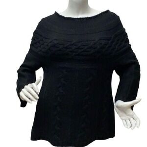 Western Connection Black Cable Knit Boat‎ Neck Sweater Womens Medium Pullover